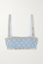 RETROFTE Jezebel cropped crystal and faux pearl-embellished cotton-chambray top NET-A-PORTER at Net a Porter